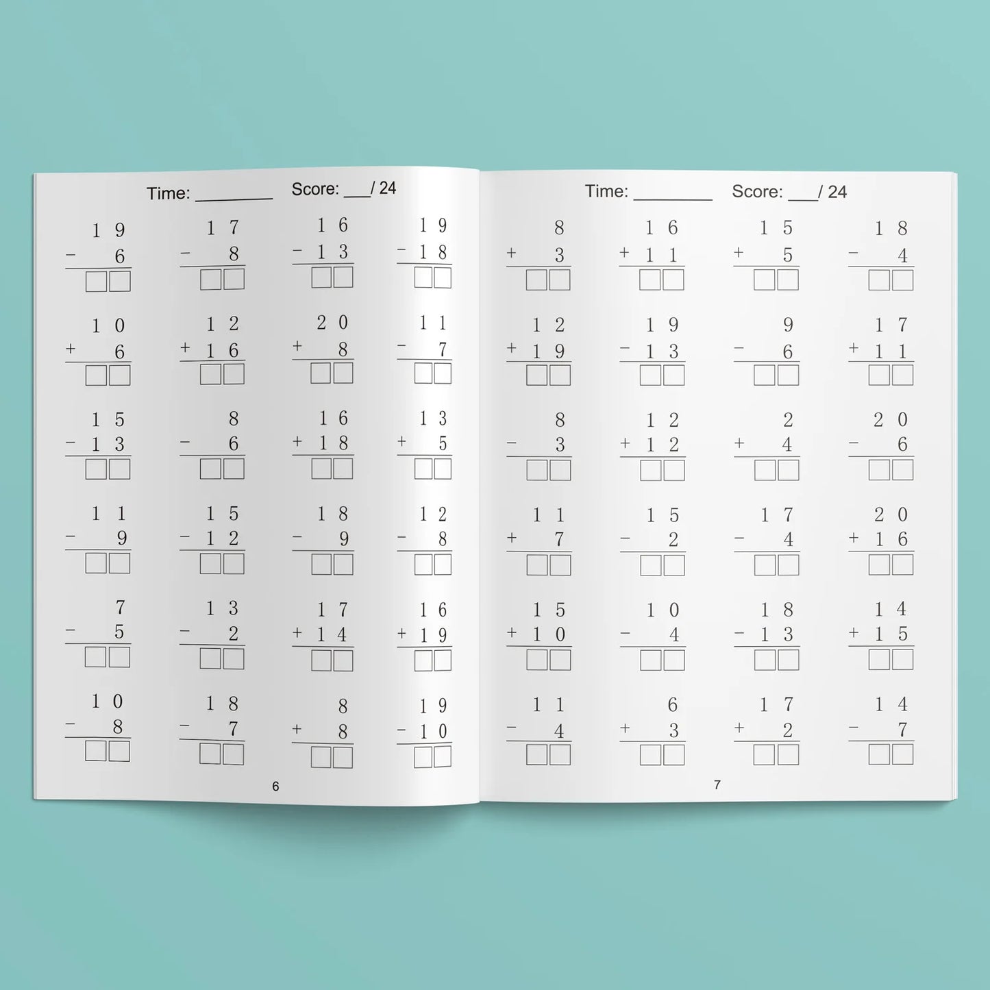 32 Pages Children's Math Enlightenment Workbook Addition and Subtraction Within 20 Mental Arithmetic Problems Activity Workbook