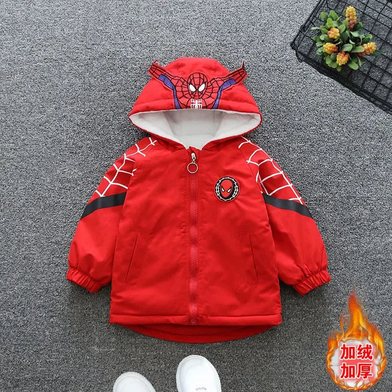 Boys Spiderman Winter Jacket - Thick Warm Hooded Down Parka Coat for Kids