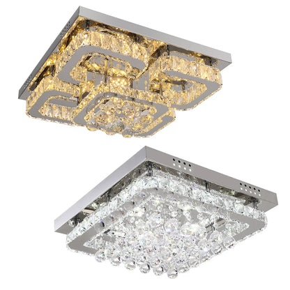 KOMORE Modern Fancy Crystal LED Flush Mount Ceiling Light Fixture, Cool White / Stepless Dimming for Office, Living Room