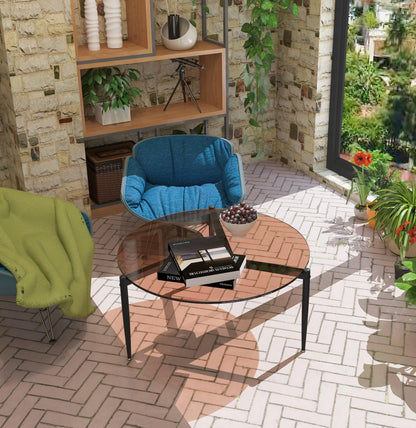 Coffee Table Leisure Round Table Tempered Glass Sofa Side End Table with Sleek Metal Legs for Living Room Office