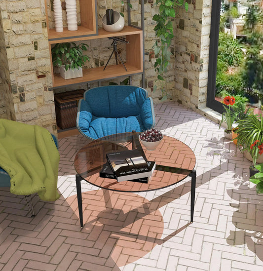 Coffee Table Leisure Round Table Tempered Glass Sofa Side End Table with Sleek Metal Legs for Living Room Office