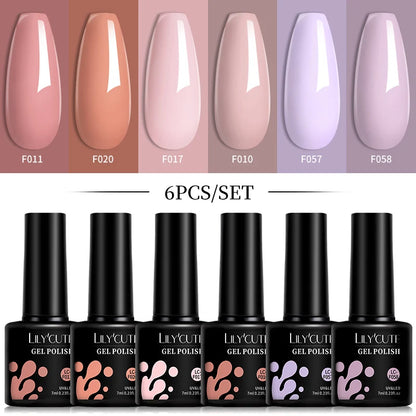 LILYCUTE 6-teiliges Set 7 ml Gel-Nagellack zum Selbermachen, leuchtend pink, semi-permanent, UV-/LED-beständig, Nageldesign-Set
