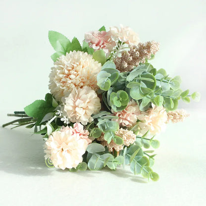 Meldel Wedding Flower Bouquet Artificial Silk Rose Lucky Ball Flower Home Wedding Decor Bride Bouquet Forest Style Eucalyptus