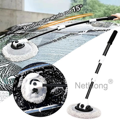 Adjustable Curved Car Wash Brush With Soft Bristles Vehicle Cleaning Rod & Mop