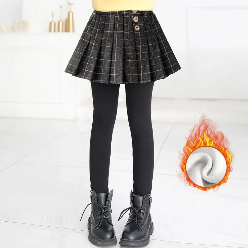 Girls Fleece Skort - Thickened Winter Leggings with Poodle Skirt | Warm Autumn & Winter Bottoms