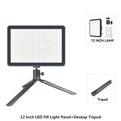 LED Photography Video Light Panel Lighting Photo Studio Lamp Kit with 8/12 Inch Adjustable Brightness,for YouTube Live Streaming