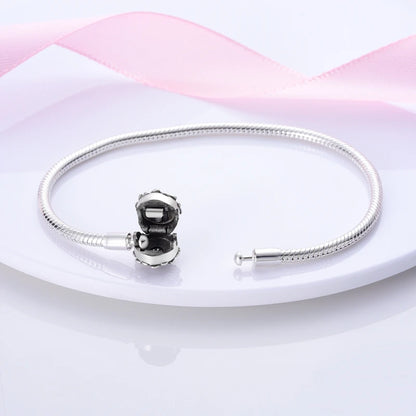 925 Sterling Silver Charm Bracelet - Leaf, Clover, Butterfly & Heart Design | 17-20cm Adjustable