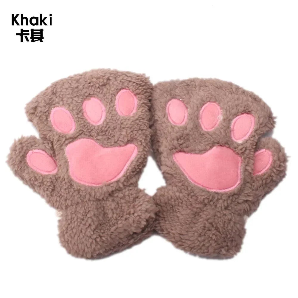 Kids Cat Paw Gloves - Kawaii Half-Finger Mittens for Children