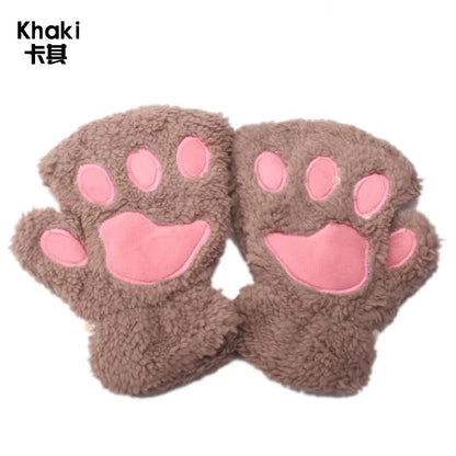 Kids Cat Paw Gloves - Kawaii Half-Finger Mittens for Children