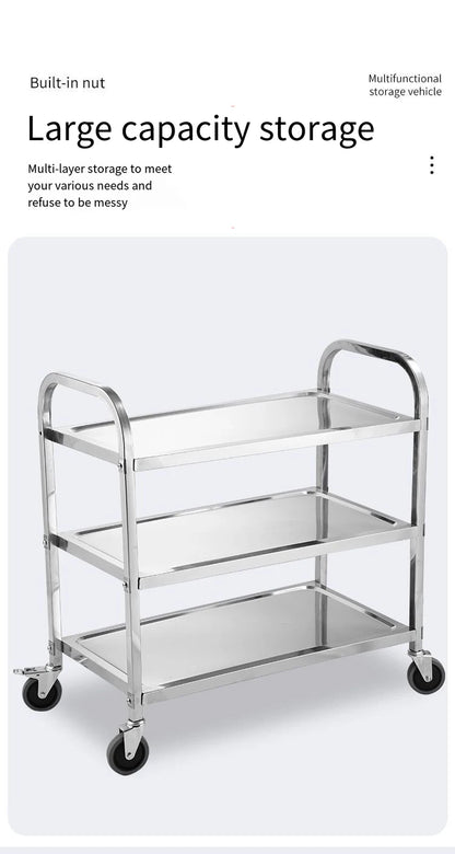 Stainless Steel Cart with Thickened Three Layers- Kitchen Utility Cart for Serving  Collecting Dishes Multi-functional Trolley