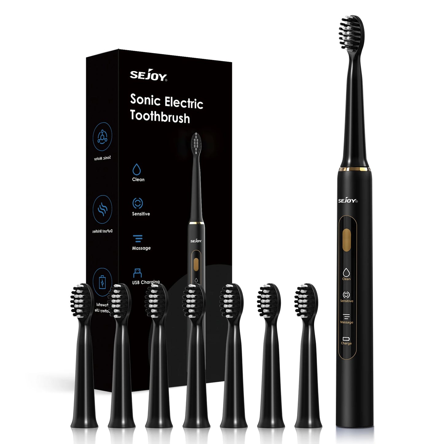 SEJOY Electric Sonic Tooth Brush for Adult USB Rechargeable Electric Toothbrush Washable with 7 pcs Replacement Heads