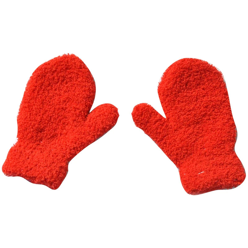New 1-4Y Kids Gloves Winter Baby Plush Coral Gloves Toddler Full Fingers Cute Mittens Warm Windproof Glove For Boys Girls