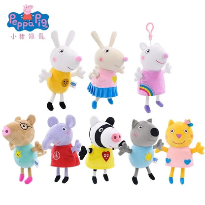 19CM Genuine Peppa Pig George Emily Candy Dennie Pedro Stuffed Plush Toys Keyring Animal Doll Pendant Children's Birthday Gifts