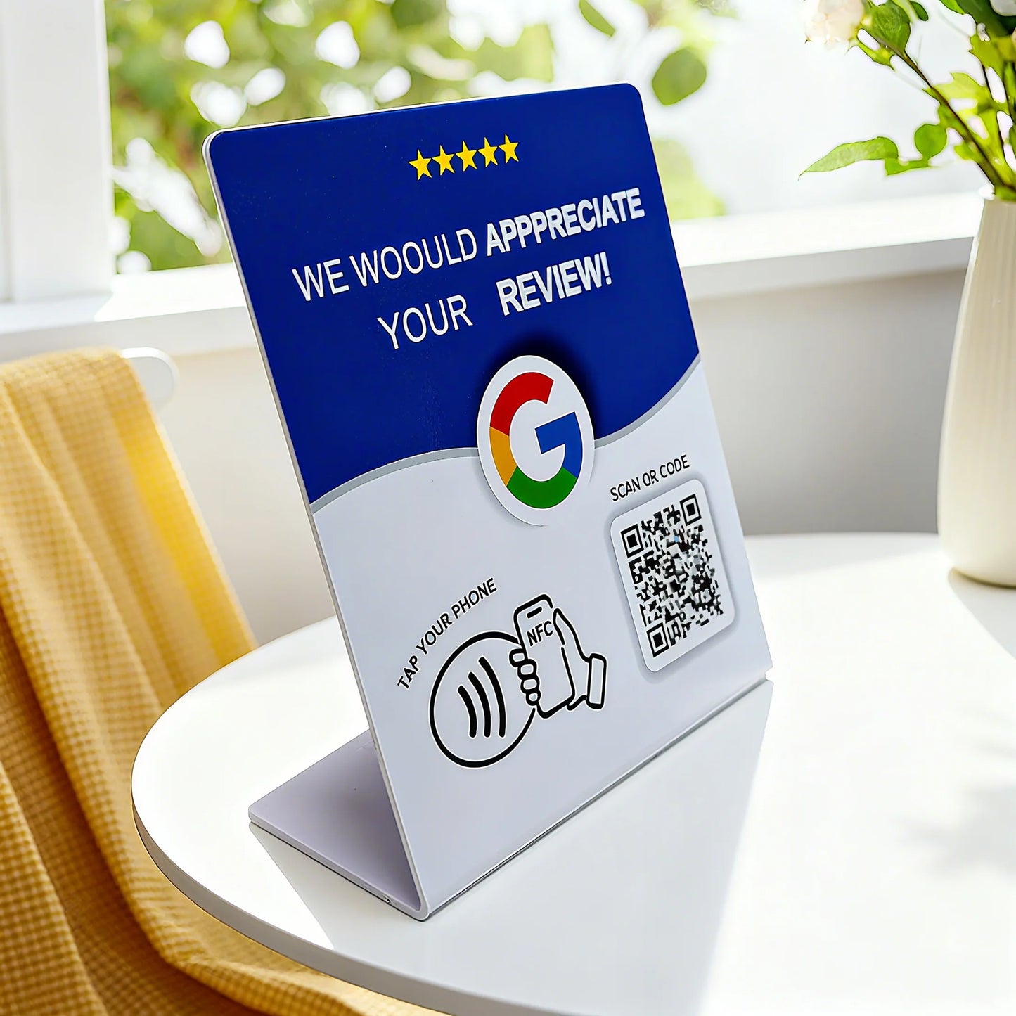 RFID NFC QR code Google Review stand display White Black Blank Pattern 13.56MHz NFC215 chip 504Bytes Patternless Social media