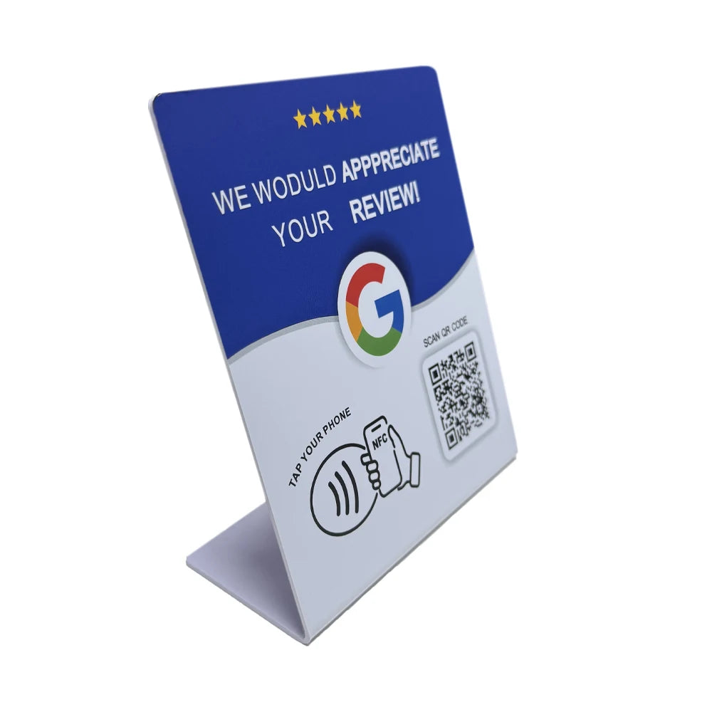 Hilo Programmable NFC215 Google Review Card NFC Station Table 13.56Mhz QR code can be independently set to link Standing Card