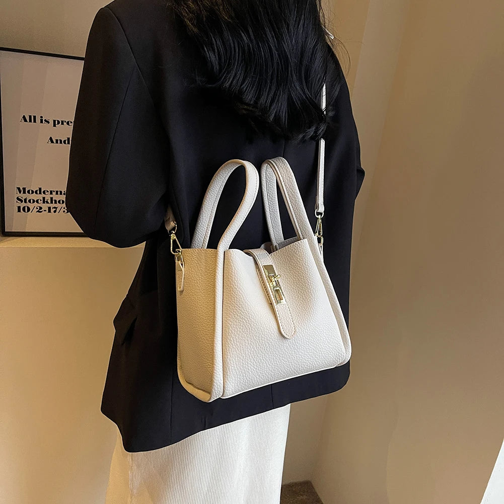 Luxury PU Leather Bucket Bag for Women Large Capacity Handbag with Inner Bag Double Handle Magnetic Closure Shoulder Bag Satchel