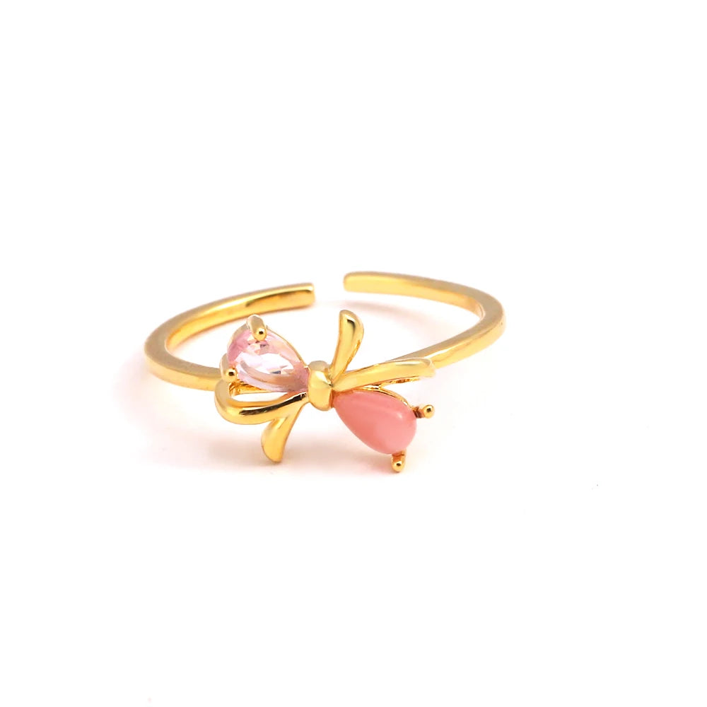 Pink Zircon Bow Heart Rings For Women Gold Plated 18K Plated Adjustable Heart Ring 2026 Trend Wedding Aesthetic Jewelry Gift