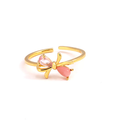 Pink Zircon Bow Heart Rings For Women Gold Plated 18K Plated Adjustable Heart Ring 2026 Trend Wedding Aesthetic Jewelry Gift