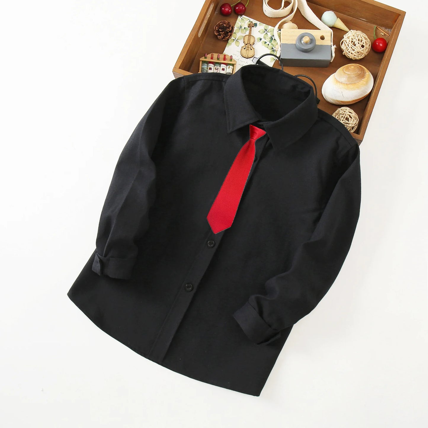 Boys White Black Long Sleeve Formal Shirt - Kids School Uniform Party Performance Blouse | Ages 1-12+
