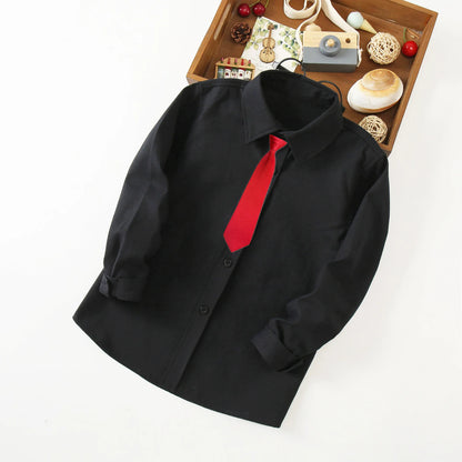Boys White Black Long Sleeve Formal Shirt - Kids School Uniform Party Performance Blouse | Ages 1-12+