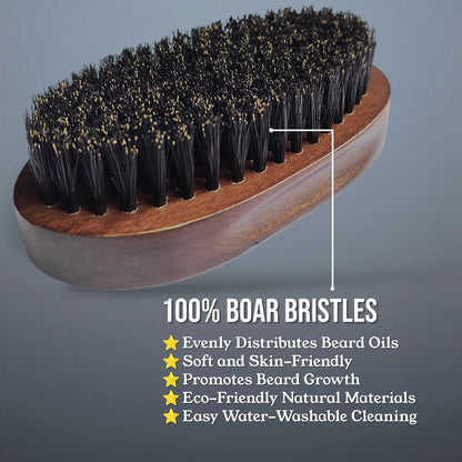 Gracemen Premium Dark Retro Beard Brush Oval Facial Brush for Men - 100 % Boar Bristle and Old-Styled Wooden Handle Hair Comb