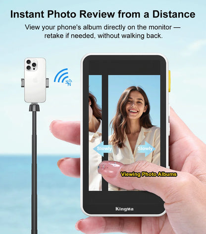 Phone Vlog Selfie Monitor Screen, Touchscreen Monitor, Wireless Transmission with Bluetooth Remote for iPhone Live Stream TikTok