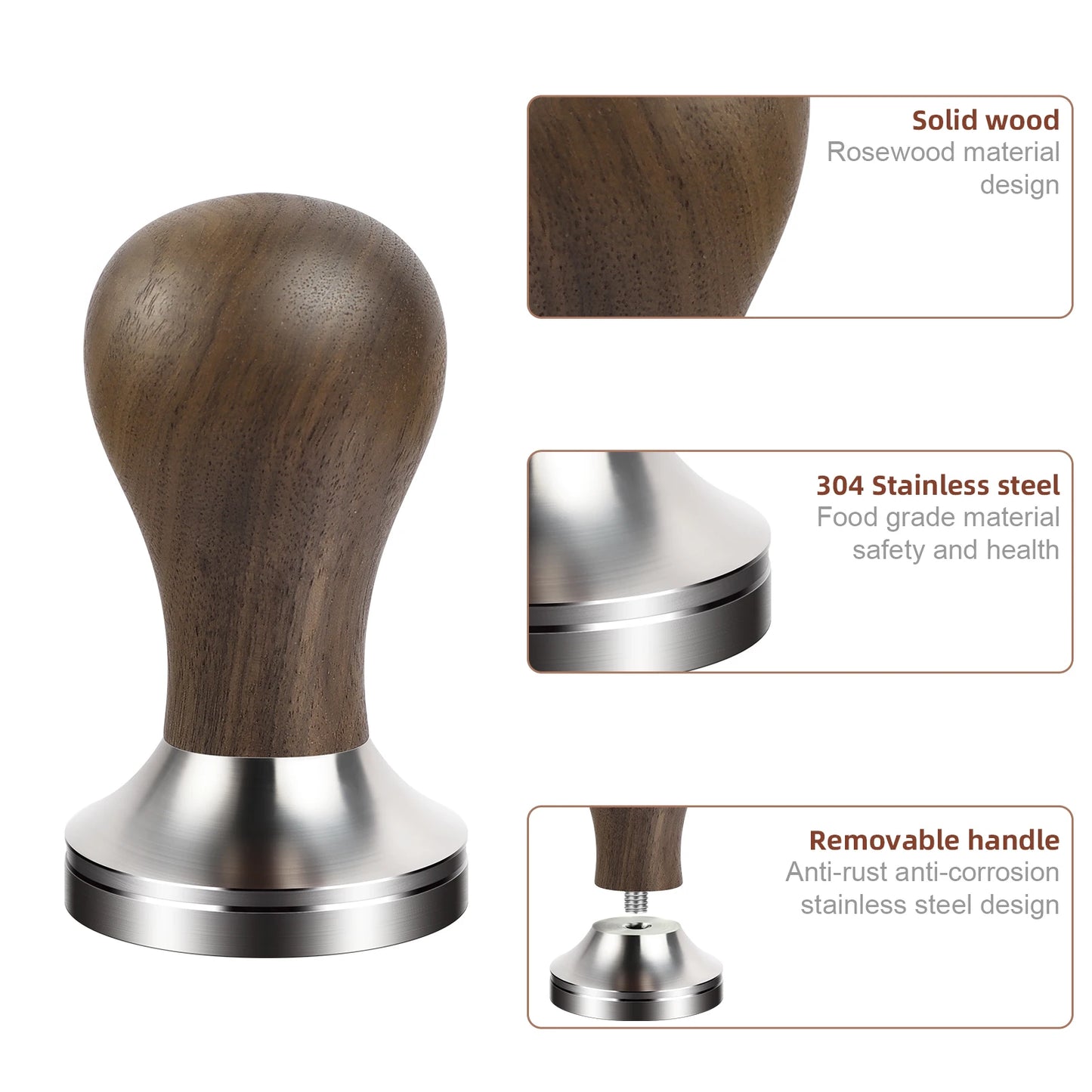 BioloMix Espresso Press Hammer 51mm Solid Wood with whole 304 Stainless Steel Base, suit CM7008