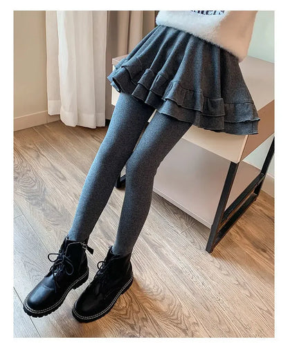 Girls Leggings Skort - Korean Style Two-Piece Skirt Pants | Spring Autumn Kids Outerwear