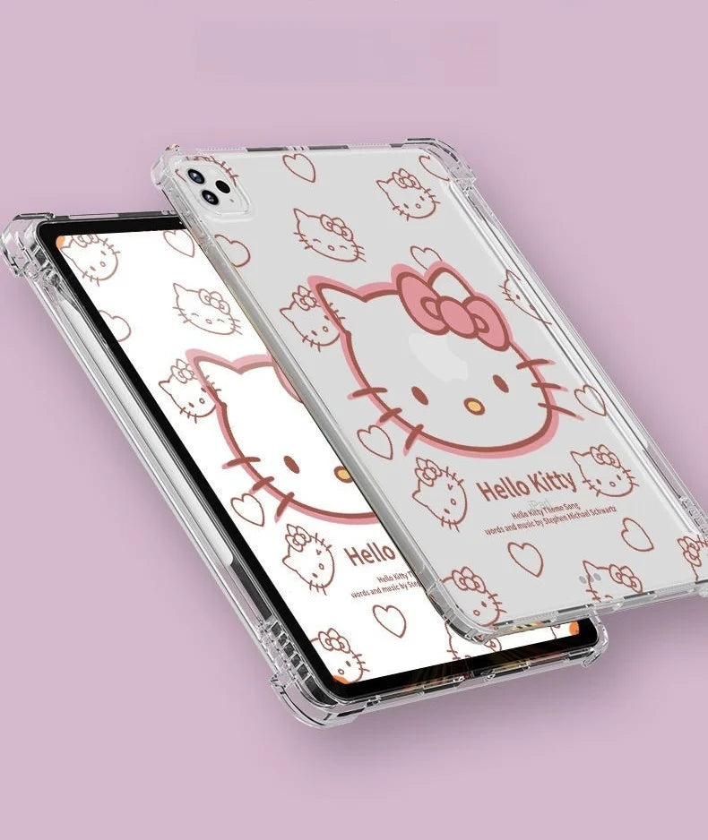 Kawaii Hello Kitty IPad Transparent Protective Case Anime Anti Fall Airbag for Ipadpro2022/2024 Air4/5/6/7 Mini6/7 Ipad8/9/10