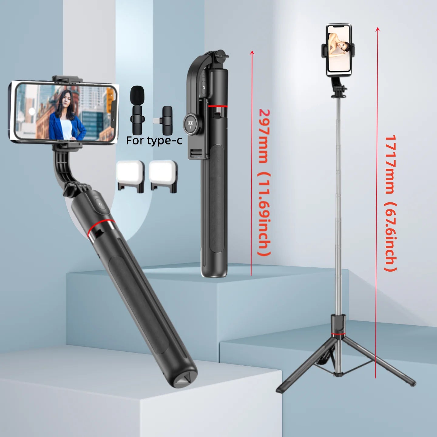 Roreta 1.7M Selfie Stick Wireless Tripod Stand with Bluetooth Remote Extendable Tripod for Mobile Phone Tlktok Live Streaming