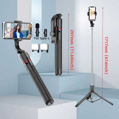 Roreta 1.7M Selfie Stick Wireless Tripod Stand with Bluetooth Remote Extendable Tripod for Mobile Phone Tlktok Live Streaming