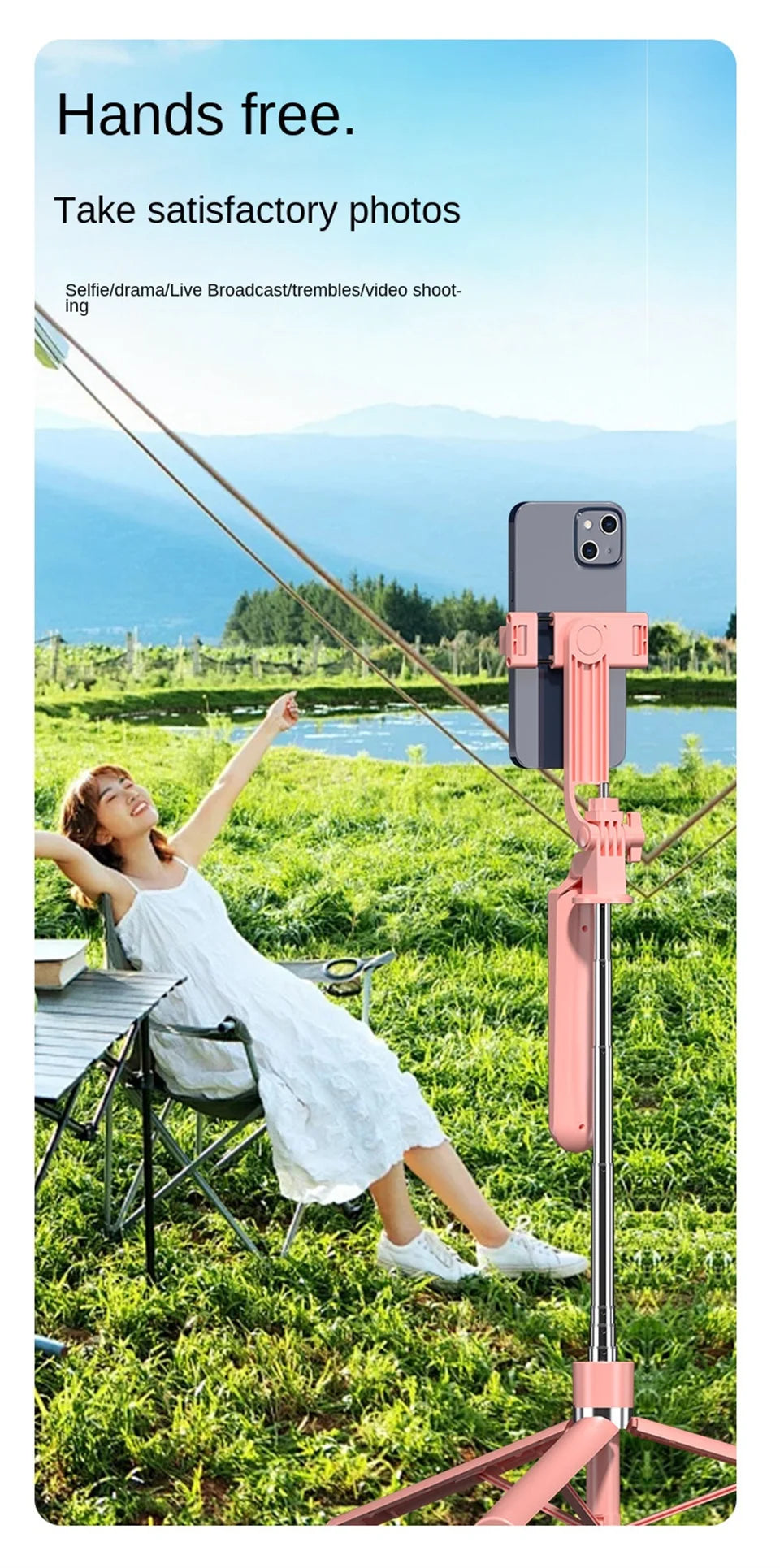 MEUYAG Selfie Stick 360 ° rotation 170cm with Wireless Bluetooth Extended Tripod with Remote Shutter for Android ios smartphone