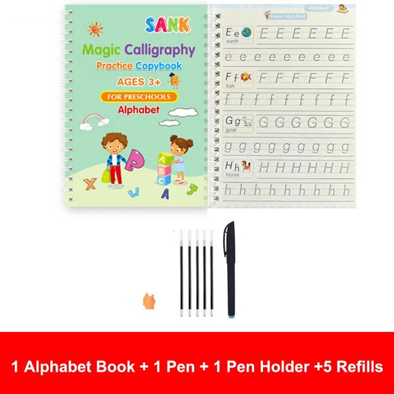 4pcs Sank Magic Practice Copybook Pen Preschools Kids Calligraphy English Verison Free Wiping Children Reusable Writing Book