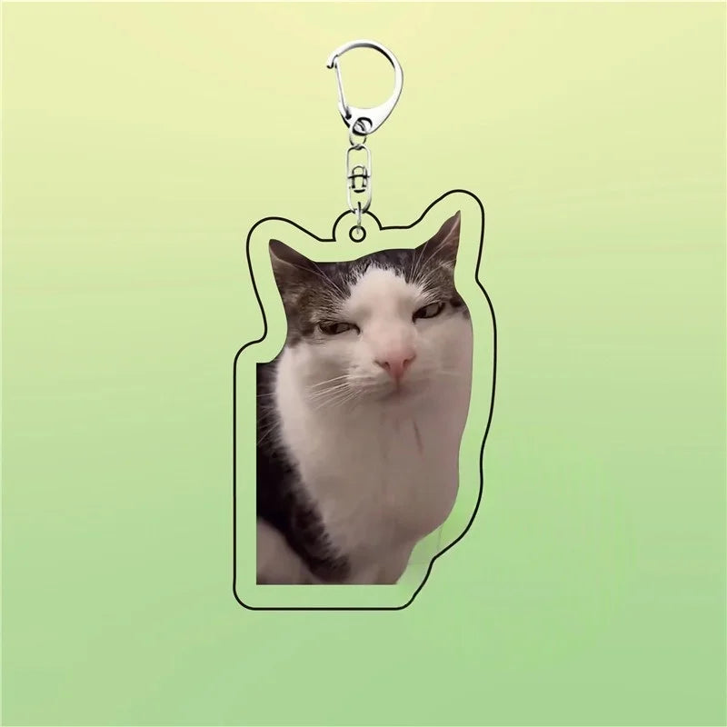 Huh Cat Keychain Meme Keychain  Fanny Cat Keyring Talking Cats Confused Cat Pandant Cute Gift