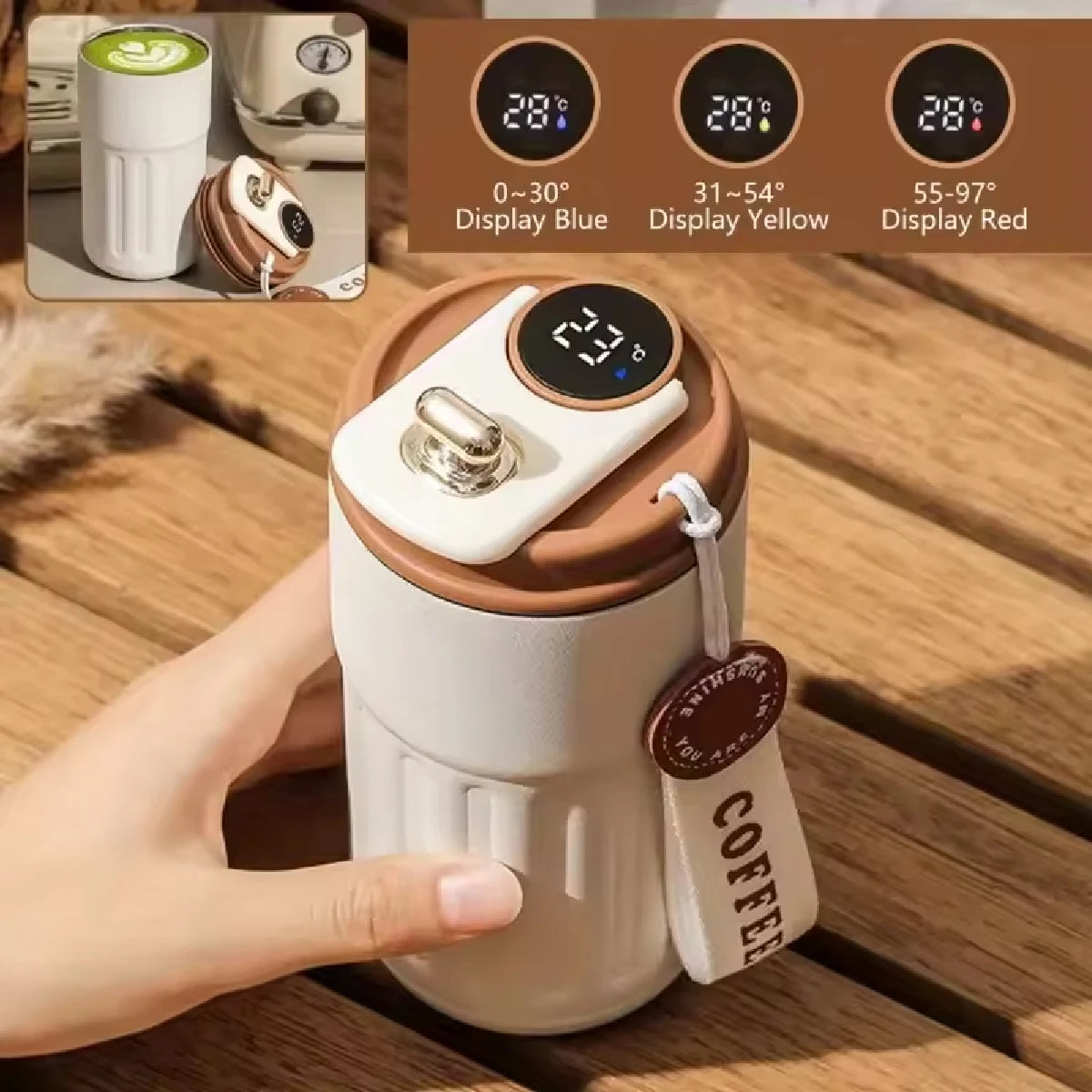 Travel Mug With Temperature Display, 304 Stainless Steel Vacumm Coffee Cups~