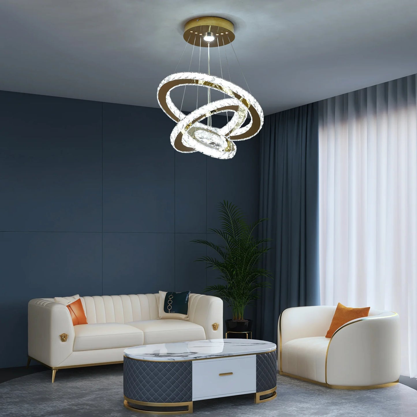 Crystal Pendant Light Living Room Remote Control Gold Chrome Lustre Ceiling Chandeilers Lamp for Bedroom Home Decoration Luminai