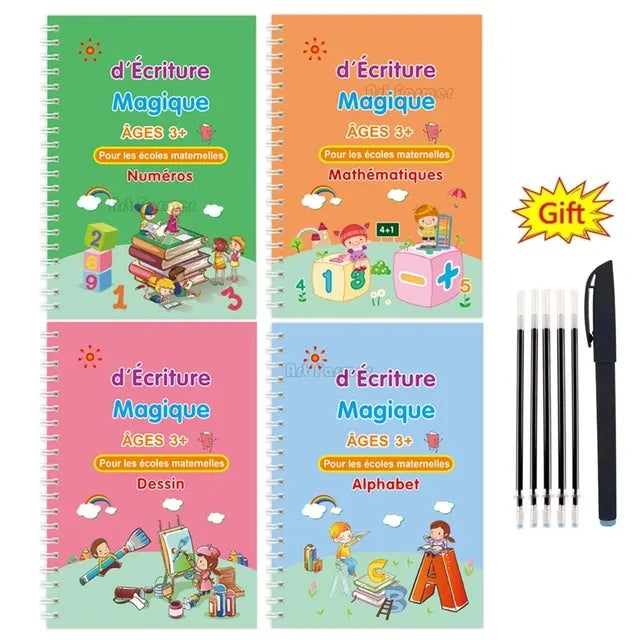 Magic Writing Book in Portuguese Calligraphy Notebook Montessori Kids Reusable Educational Calligraphic Letter Practice Toy