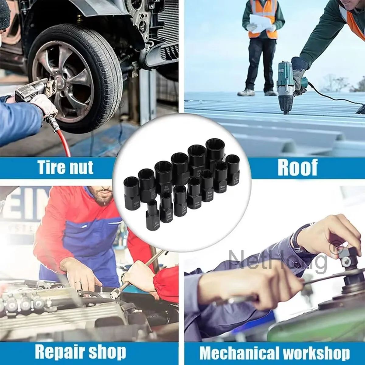 13Pc Locking Wheel Nut Remover Set Stud Bolt Impact Twist Socket Extractor Tool~