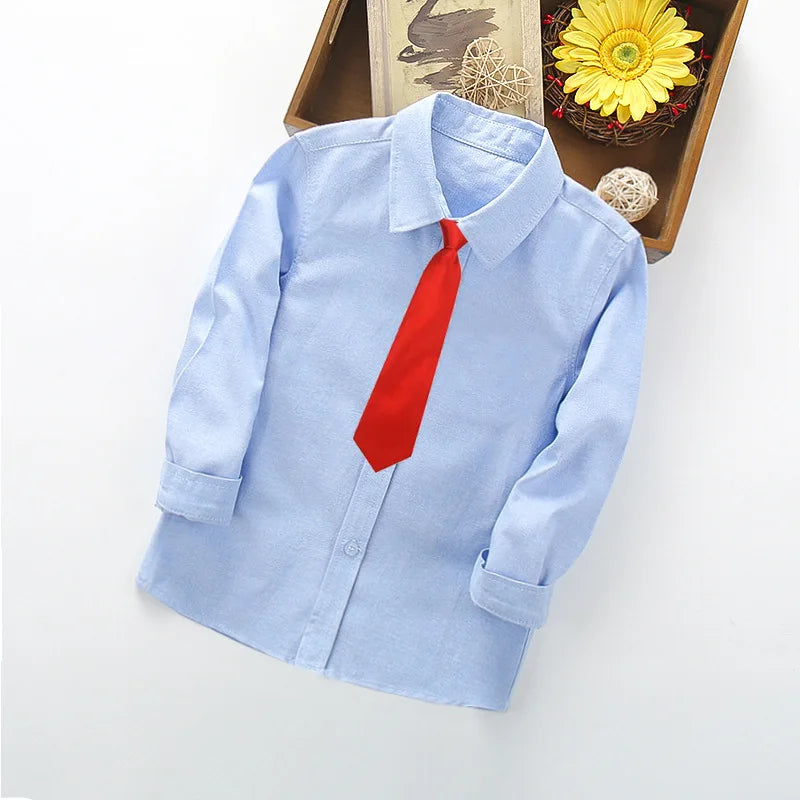 Boys White Black Long Sleeve Formal Shirt - Kids School Uniform Party Performance Blouse | Ages 1-12+