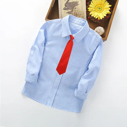 Boys White Black Long Sleeve Formal Shirt - Kids School Uniform Party Performance Blouse | Ages 1-12+
