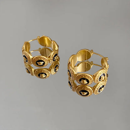 Classical Metal Retro Portrait Earrings Luxurious Fashion French Portrait Striped Circle Earstud Italian Handmade Palace Jewelry