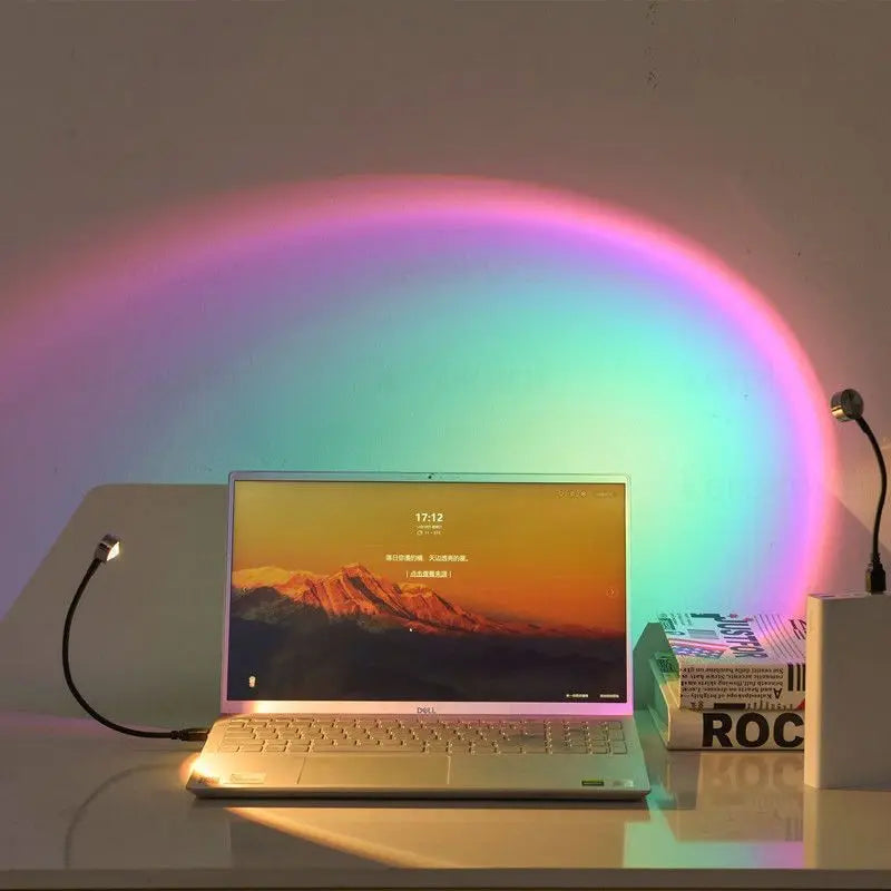 Keroro USB Sunset Light Lamp Self Photography Light LED Rainbow Neon Night Light Projector Photography Wall Atmosphere Light