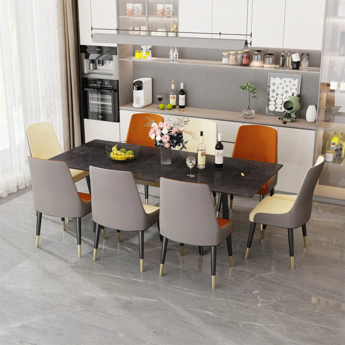 Extensible Dining Table Marble Top and Metal Frame Home Rectangular Kitchen Modern Furniture No Chairs