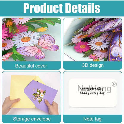 3D Butterfly Pop Up Greeting Cards Postcard For Valentine's Day, Mother, Anniversary, Wedding Invitation Greeting, Birthday Gift