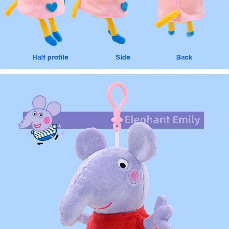 19CM Genuine Peppa Pig George Emily Candy Dennie Pedro Stuffed Plush Toys Keyring Animal Doll Pendant Children's Birthday Gifts