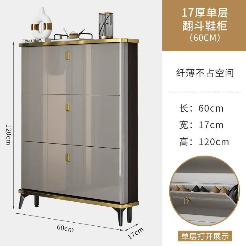 Modern light luxury ultra-thin tipping shoe cabinet 17cm home door aisle entrance large-capacity shoe rack cabinet furniture