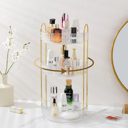 Rotating Makeup Organizer for Vanity Make Up Storage Box for Bathroom Counter Clear Cosmetic Toiletry Dresser Spinning Holder