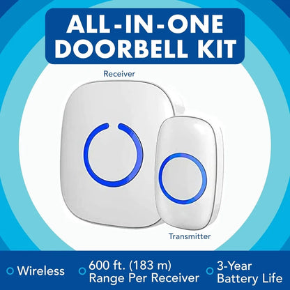 Wireless Doorbells for Home, Apartments, Businesses, Classrooms, etc. - 1 Door Bell Ringer & 2 Plug-In Chime Receiver