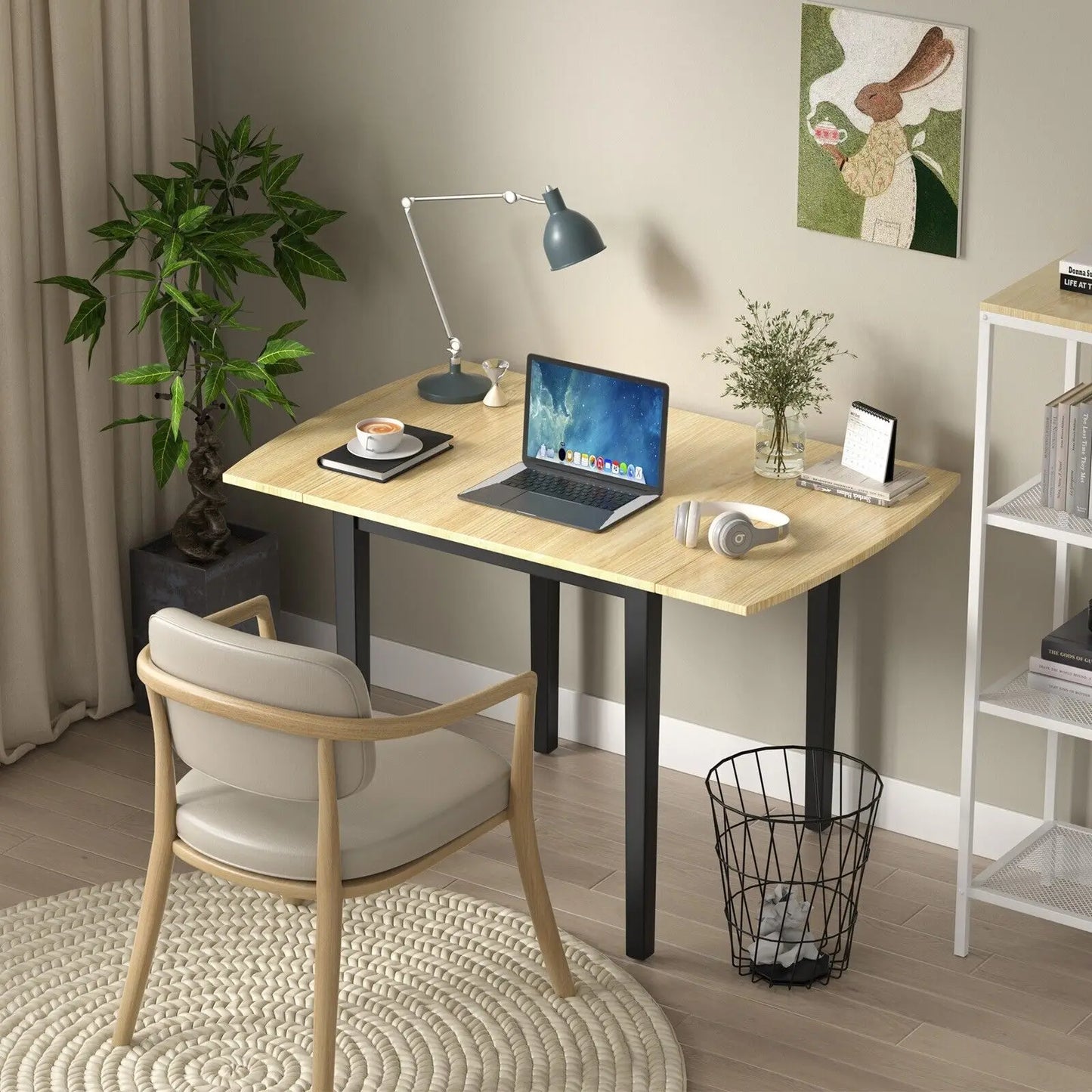 GOFLAME Folding Dining Table Drop Leaf Tables Home Wood Kitchen Table with Foot Pad