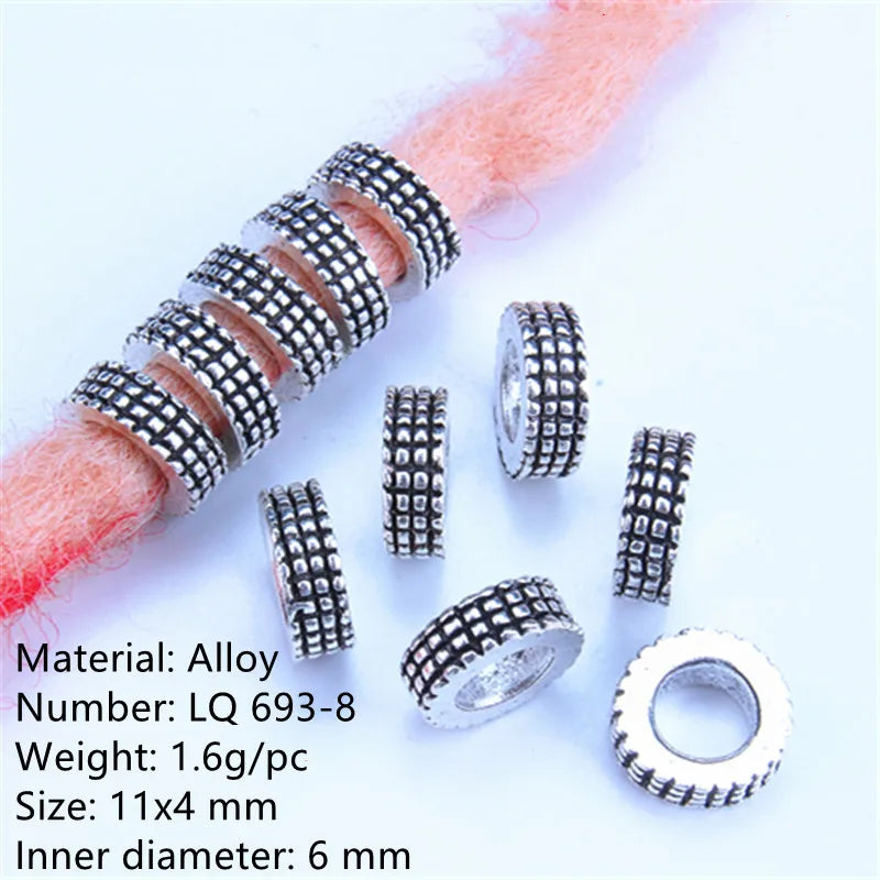 5 Pcs Antique Silver Hair Braid Dread Dreadlock Beads Cuffs Tuber Approx 8mm Inner Hole for Hair Styling Accessories Tool
